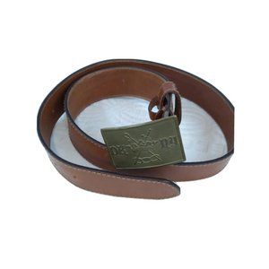 VTG DKNY Solid Brass staff sword crown Buckle w/brown DKNY Leather Belt 34-36" L